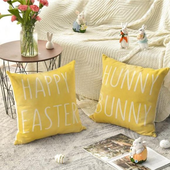 Easter Decorative Throw Pillow Covers Cases Bunny Spring Decor Yellow Accent - Picture 5 of 7